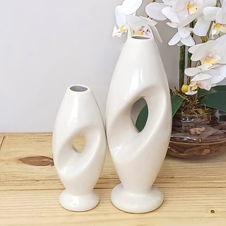 Kit 2 Peças Vaso Grande Decorativo Formato Espiral para Sala Conjunto Objeto Decorativo Cerâmica Decoração Enfeite Rack vasos centro de mesa e Dupla de vasos