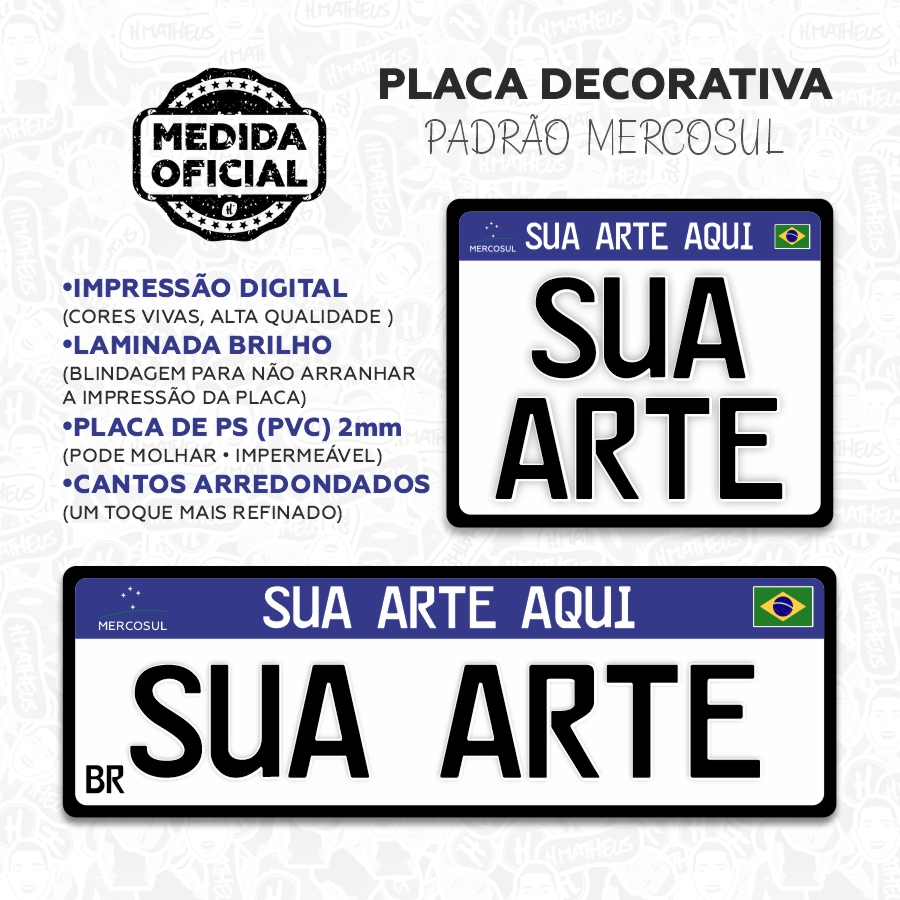 Placa Decorativa Carro e Moto | Personalizada | Padrão Mercosul | Tamanho Real | Decoração Quarto Parede