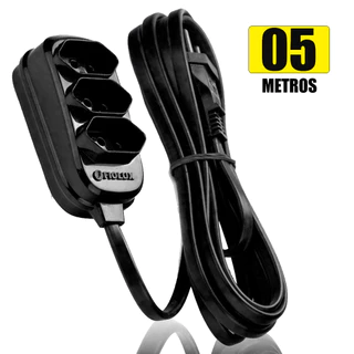 Extensão 5 Metros Bivolt Tripolar Preta Com 3 Tomadas 2P+T Profissional Fiolux Alta Qualidade em Oferta na Shopee