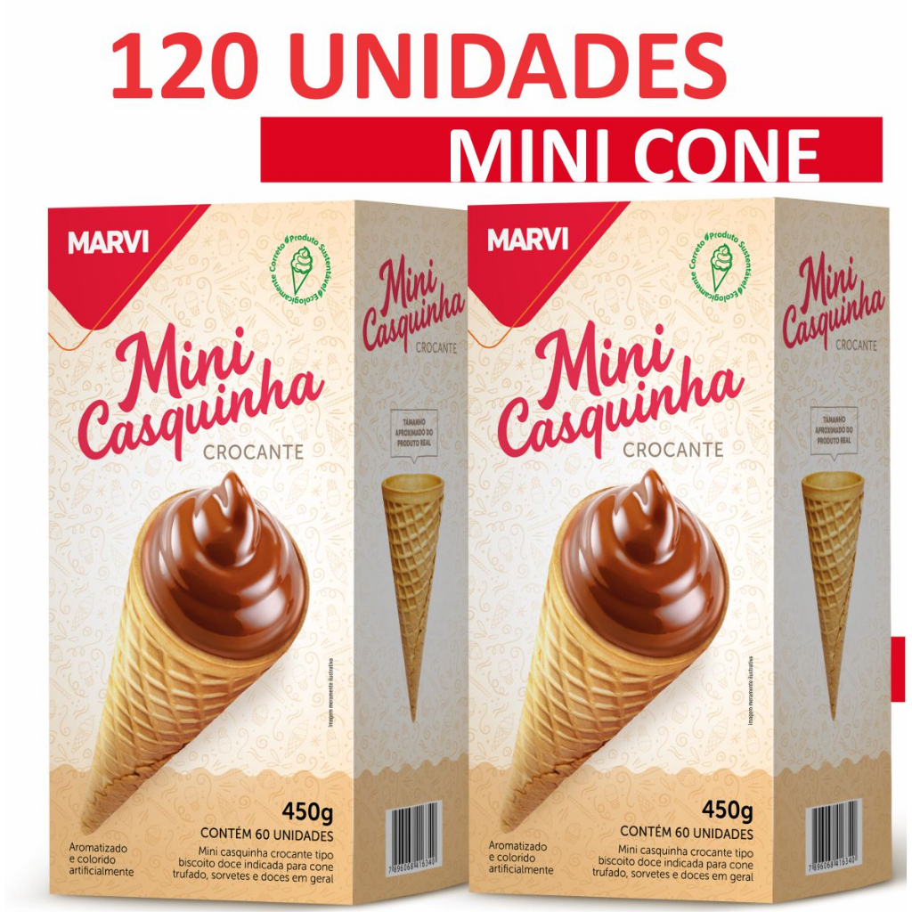 Mini Cone casquinha cone trufado 2 cx com 120 un totais P/ cone trufado, sorvete e sobremesas