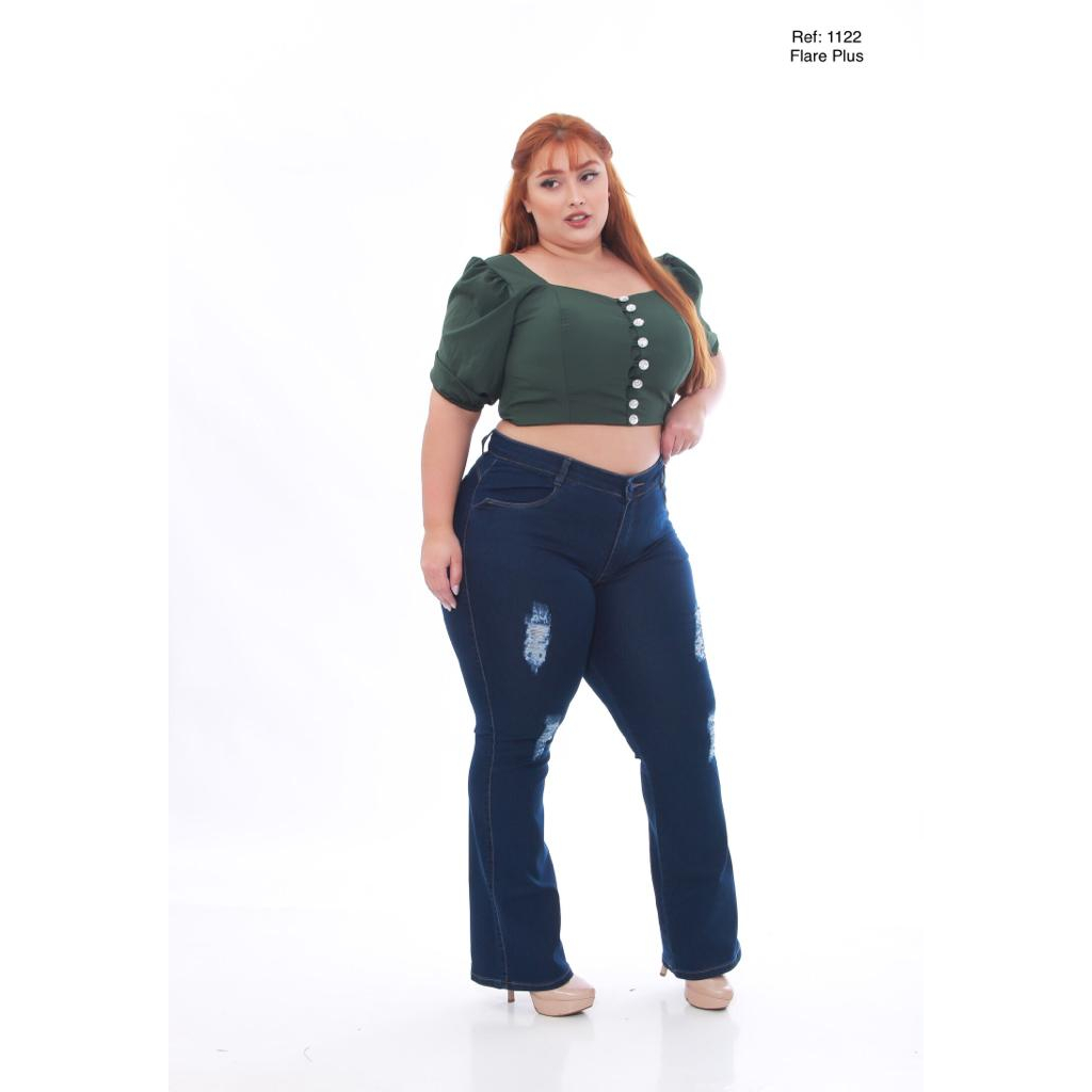 Calça flare jeans plus size Shopee Brasil