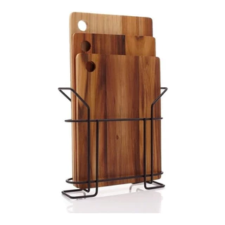 Kit 3 Tábua De Corte Churrasco Carne Legumes Madeira Teca c/ Suporte