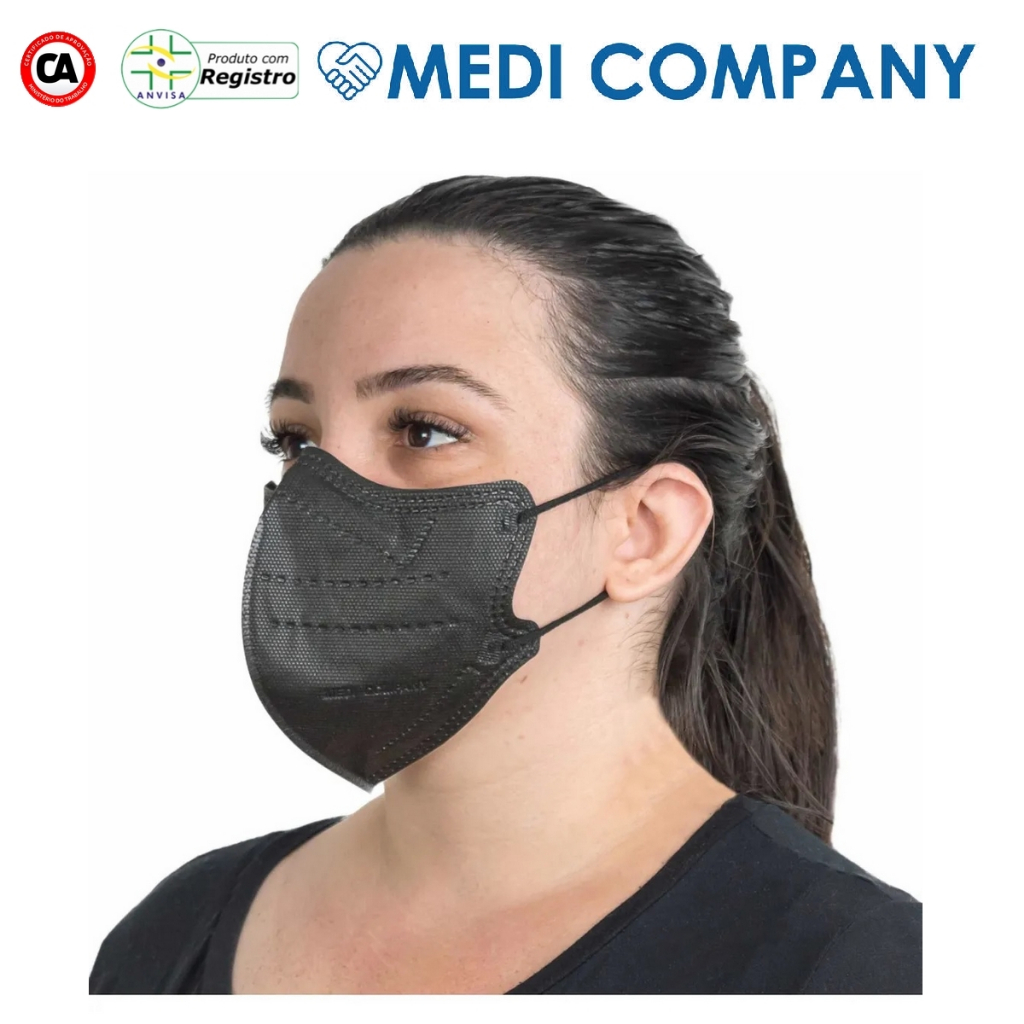 10 Respiradores MEDI COMPANY PFF2 preta - Elástico Orelha - s/ válvula ...