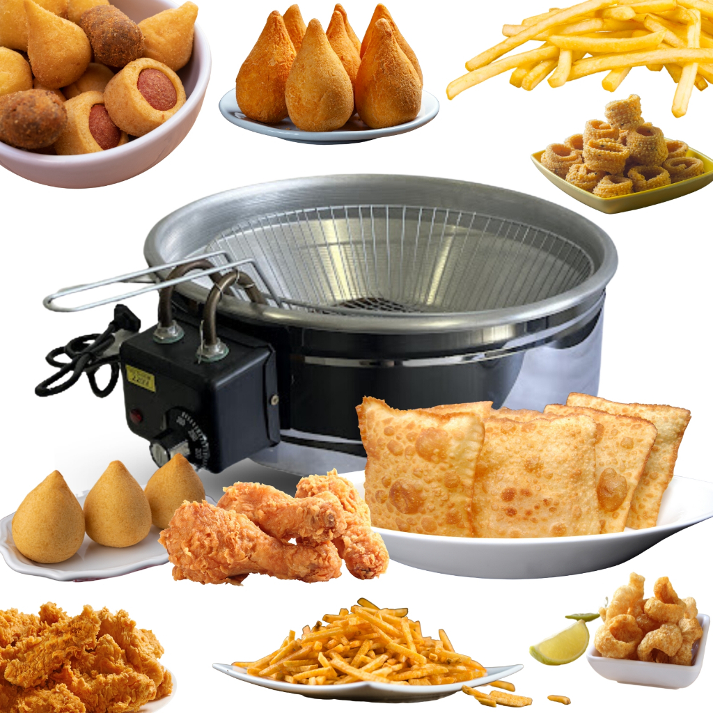 Fritadeira elétrica tacho de 3 litros base em aço inoxidável