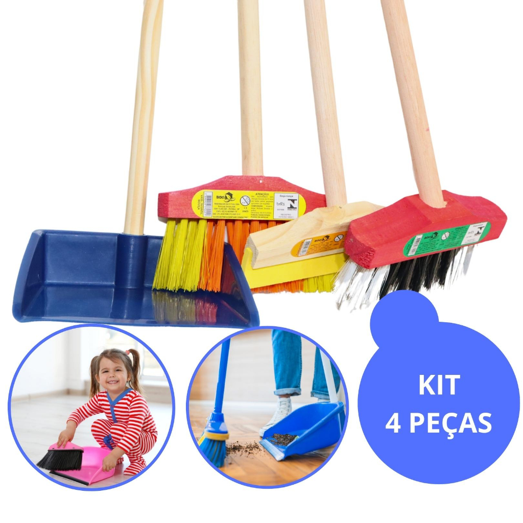 Super Kit Infantil Vassoura Rodo Vassoura Piaçava Pazinha 4 Peças Ou ...
