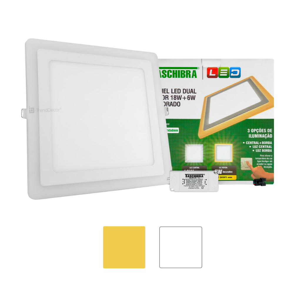 Plafon Led Duas Cores Embutir Quadrado 18w/6w Taschibra Cor Branco 110V/220V Iluminação Eficiente