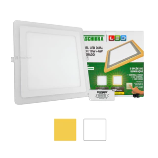 Plafon Led Duas Cores Embutir Quadrado 18w/6w Taschibra Cor Branco 110V/220V Iluminação Eficiente