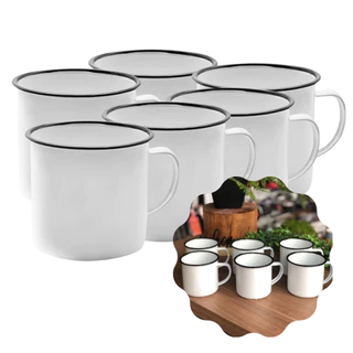 Kit 6 Canecas Esmaltadas Xícaras Rusticas Café Chá Multiuso 90ml Set Canecas Tradicionais