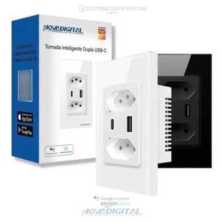 Tomada Dupla Inteligente Wifi Embutir Bivolt Com Usb + Usb-c Smart Alexa Original Nova Digital