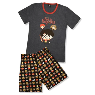 Pijama Curto Masculino Adulto Puket - Meia Malha - Harry Potter - Back to Hogwarts