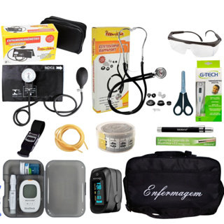 Kit De Enfermagem Preto Premium Com Oxímetro E Glicossímetro Completo
