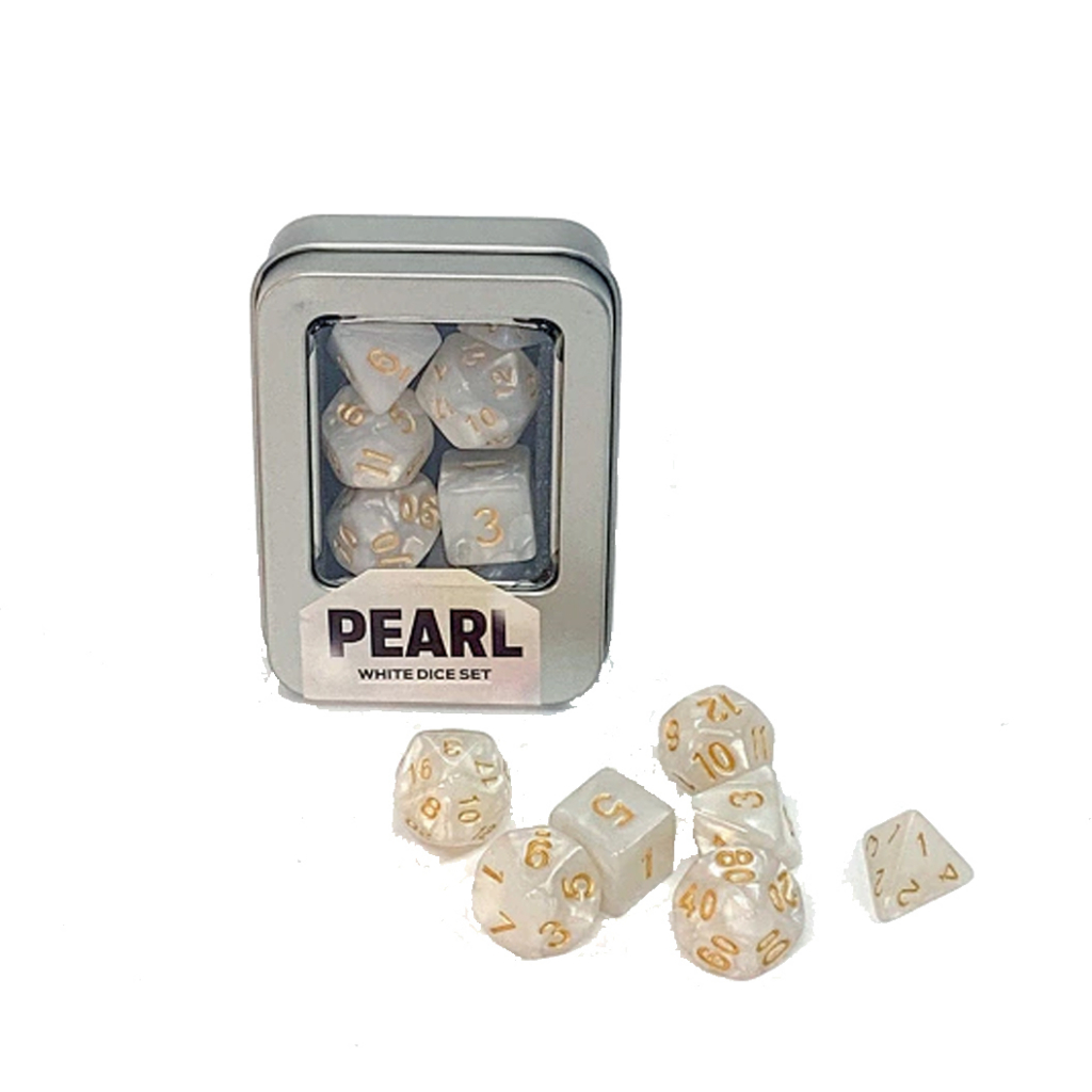 KIT DE DADOS PEARL PEROLADO BRANCO JOGO DE MESA RPG BURÓ