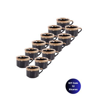 Jogo Xicaras Café Chá Branca Kit 12 Peças Preto
