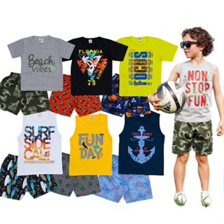 Kit 10 Peças Verão Menino - 5 Camisetas/Regatas + 5 Bermudas