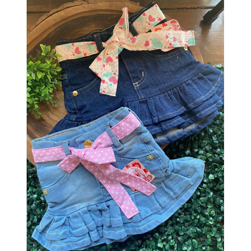 Saia jeans infantil com 2024 babado