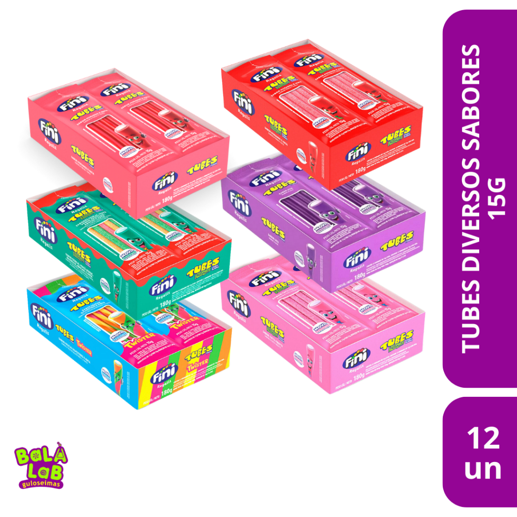 Tubes doce e azedinho Fini diversos sabores (display com 12 unidades de ...