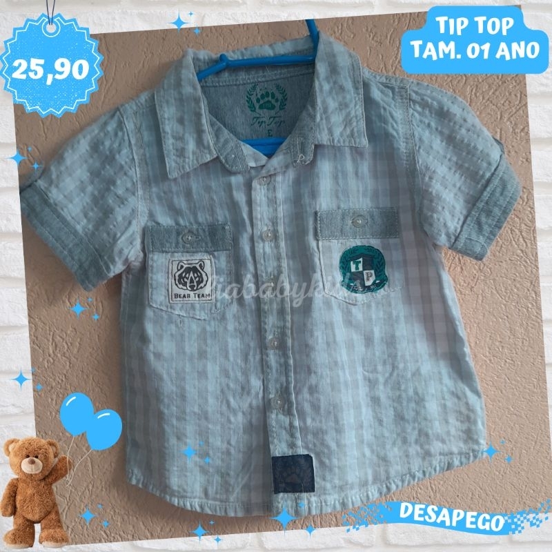 Camisa e Camiseta Marrom e Água Marinha Xadrez Tip Top, Roupa Infantil  para Menino Tip Top Usado 80467411