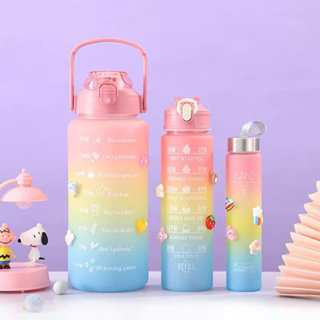 Kit 3 Garrafa Agua Squeeze Galão Com Adesivos 300ML+900ML+2000ML Lembretes beber Agua