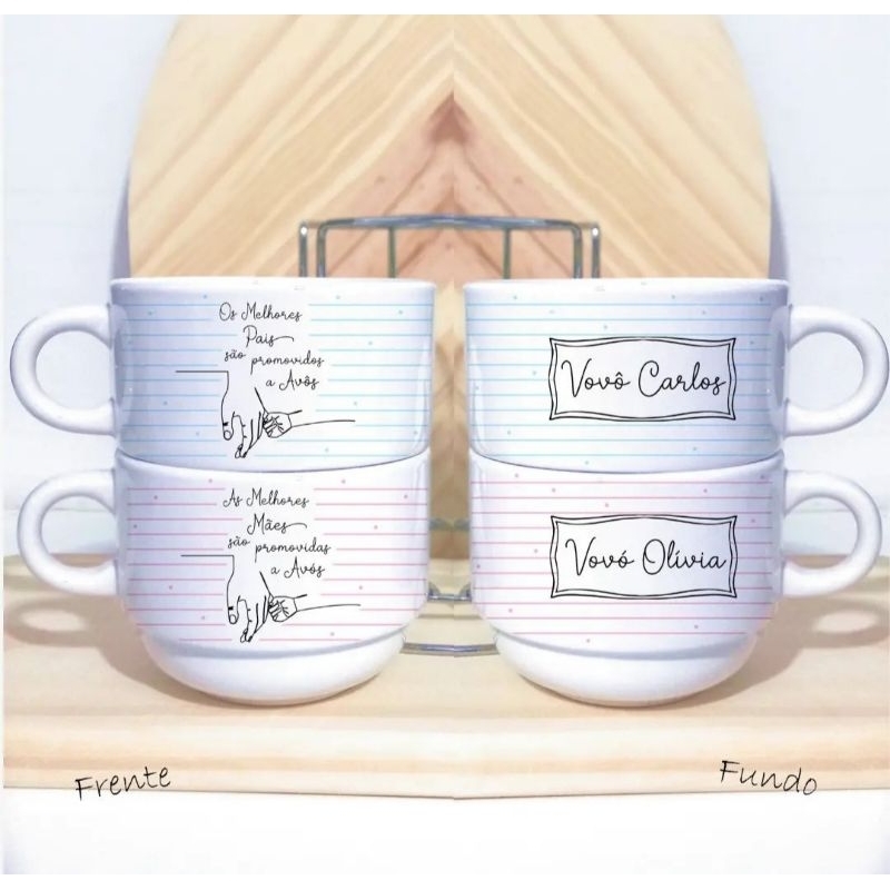 Torre com 2 Xícaras Personalizadas - Dia dos Avós - Promovida/Promovido a Vovó/Vovô