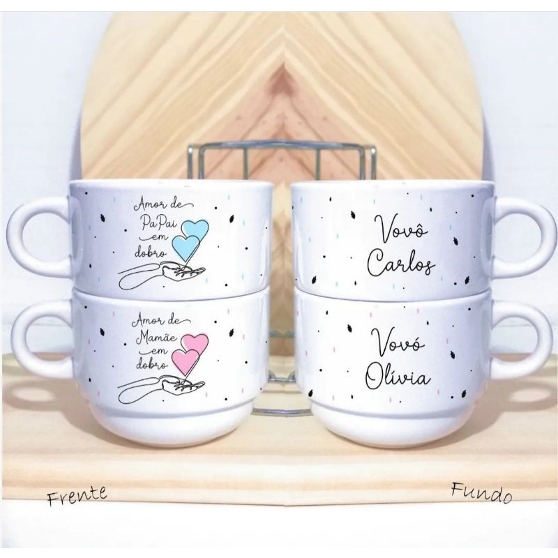 Torre com 2 Xícaras Personalizadas - Dia dos Avós - Amor em Dobro