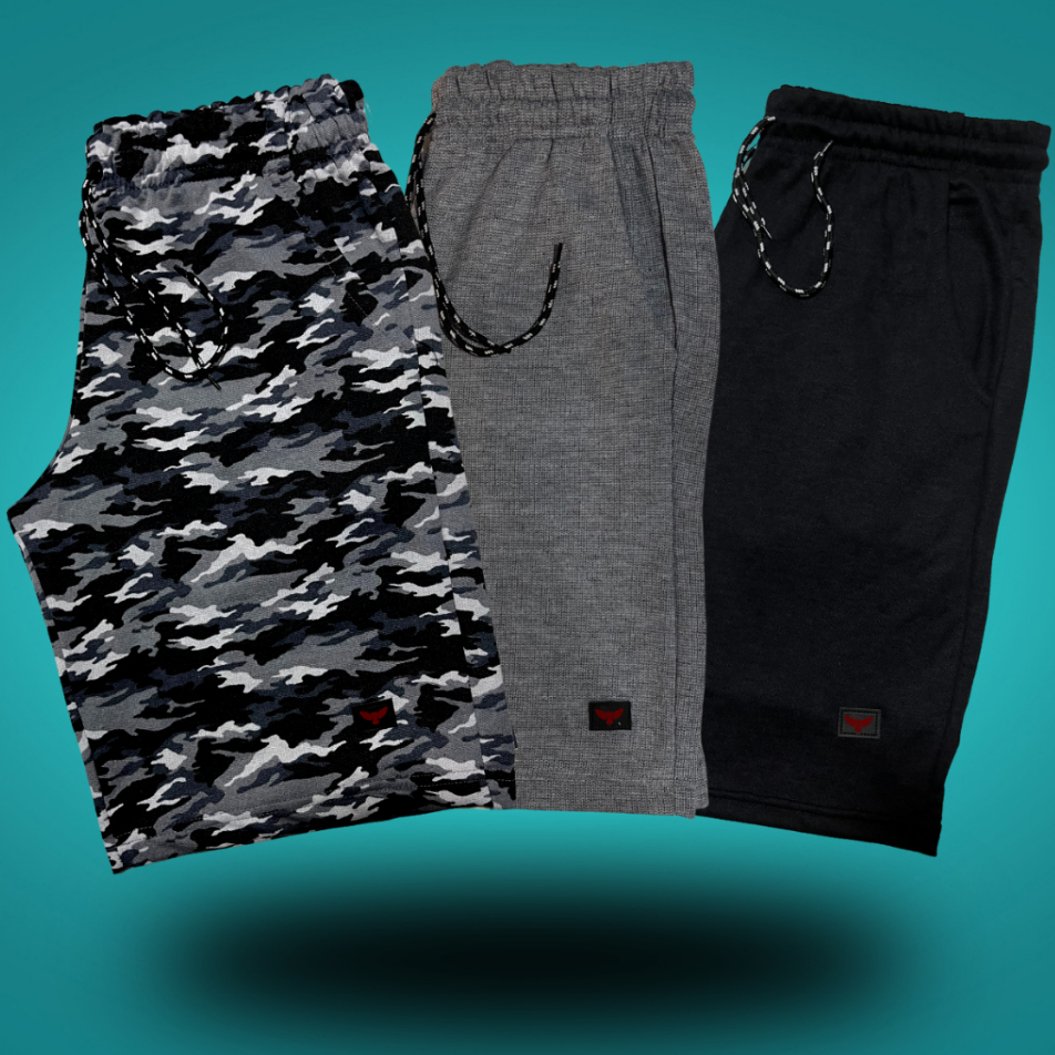 kit-3-bermudas-moletom-masculina-camuflada-listrada-lisa-sortidas
