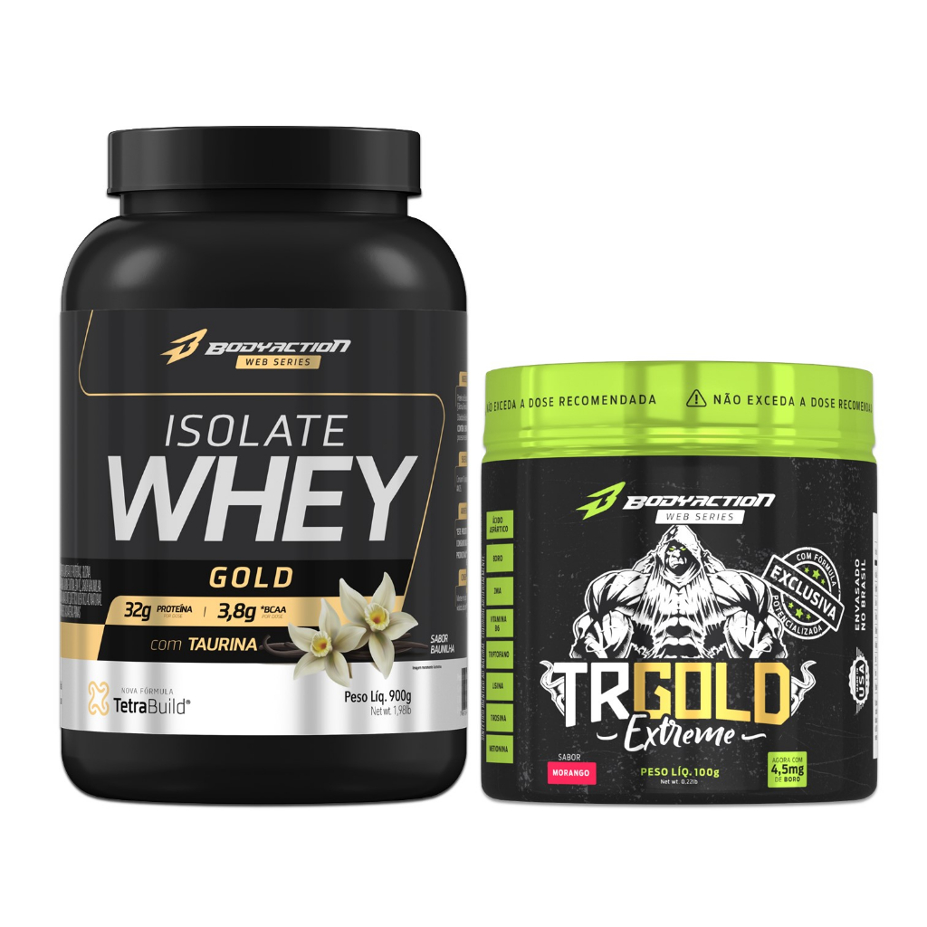 Whey Protein Isolado Isolate Gold 900g + Amino Essencial Trgold 100g Bodyaction