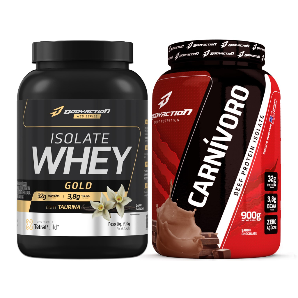 Whey Protein Isolado Isolate Gold 900g + Carnívoro Beef Protein – Bodyaction