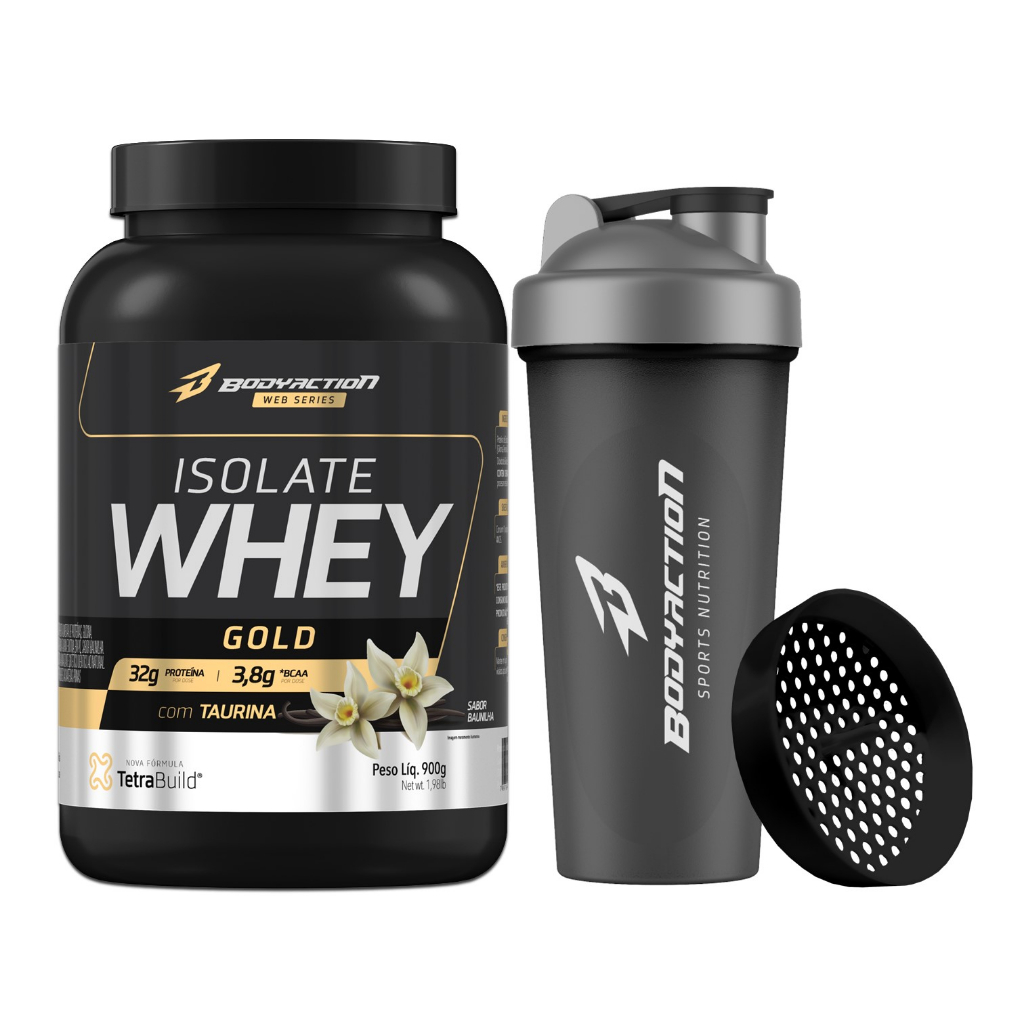 Whey Isolado Isolate Gold 900g Zero Lactose + Coqueteleira c/ Mola – Bodyaction