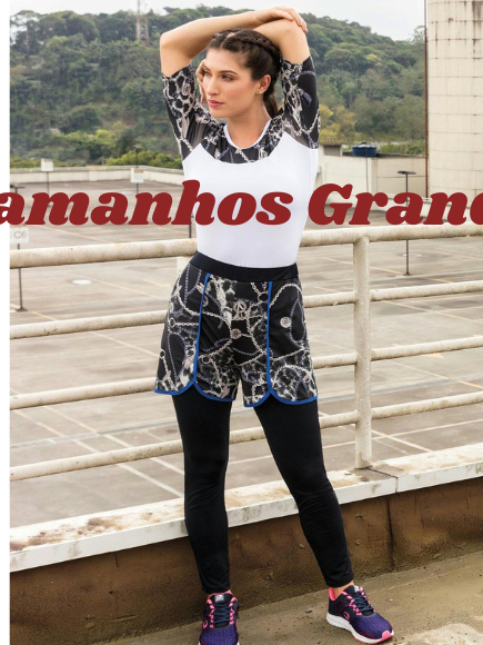 Calça legging fitness com sobreposição short