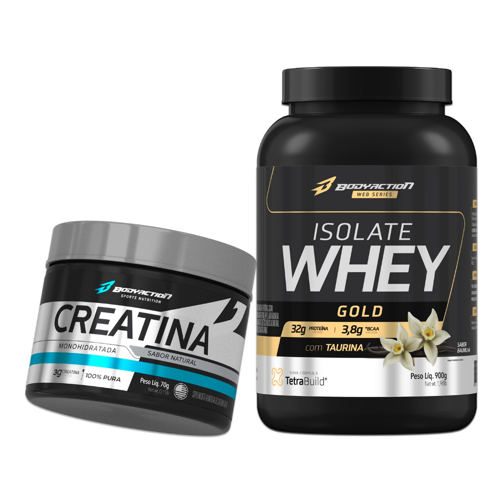 Whey Isolado Isolate Gold 900g + Creatina Pura 70g Bodyaction