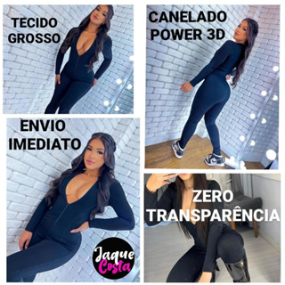 Macacão Virgínia manga longa gringa de zíper canelado POWER 3D zero transparência