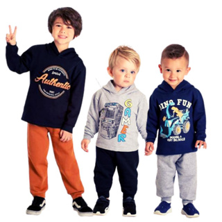 Kit 6 Peças Conjunto Moletom Infantil Menino Masculino Inverno Com Capuz Outono