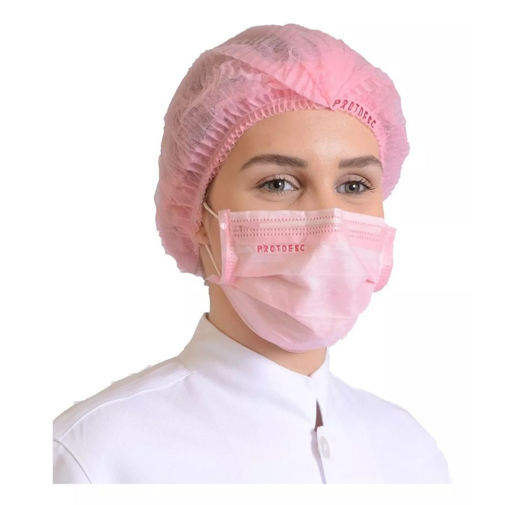 Touca Descartável Tnt Rosa Claro e Preto Black 100 unidades