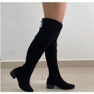 Bota Montaria Feminina Cano Longo Camurça Altura Joelho De Cadarço Promoçao Relampago