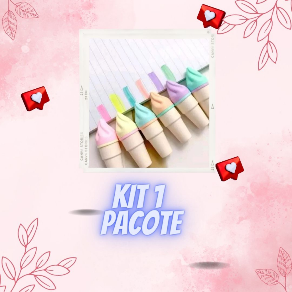 KIT 3 PACOTE Mini Marca Texto Modelo Sorvete Casquinha 6 Cores - Caneta ...