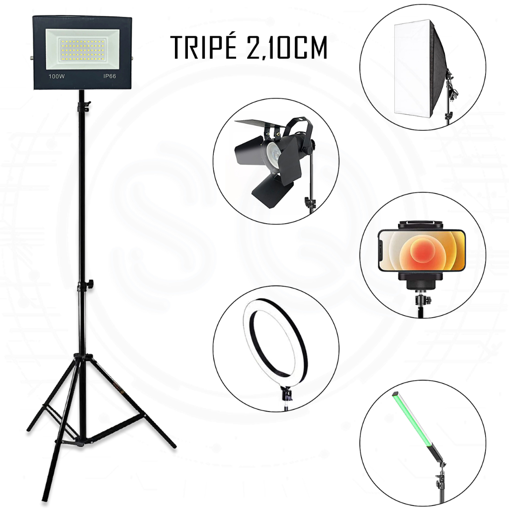 Suporte Tripé Para Holofote Refletor, Ring Light, Led 2mt-nf
