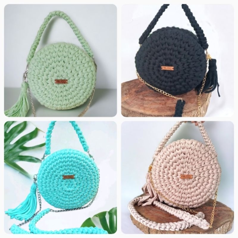 Bolsa Redonda de Fio de malha com Alça de mão