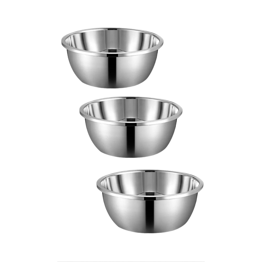 Kit 3 Tigelas Bowl Inox 24CM Culinária Massas Bolos Doces En