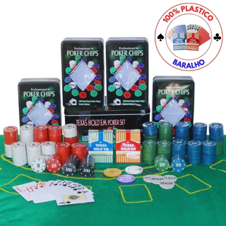 Kit Poker Profissional Em Lata 600 Fichas Texas Hold'em Set Com Baralho Texas Holdem