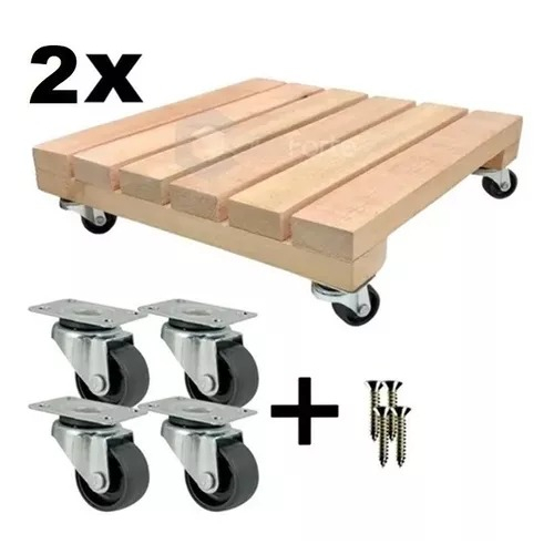 Kit 2 Unidades Suporte Base Com Rodas Vaso De Planta Melhor Madeira ...