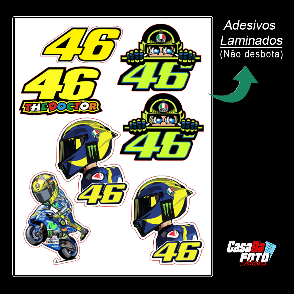 Cartela Adesivo 46 The Doctor Vinil Laminado para moto bike carro ...