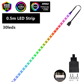 Fita Led ARGB Endereçável 0,50cm 5V 3 Pinos ASUS Aura SYNC MSI Mystic Light Board Gigabyte RGB Fusion Asrock Polychrome