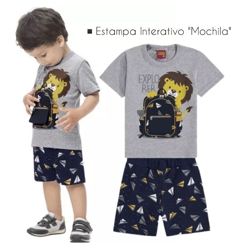 Conjunto Blusa E Short Em Moletinho Jungle Boys Mescla - Kyly