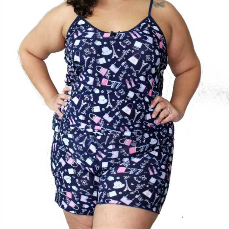 KIT Com 3 Baby Doll Plus Size com Alça Reguladora Short Doll Conjunto Feminino Pijama Estampado Fresquinho