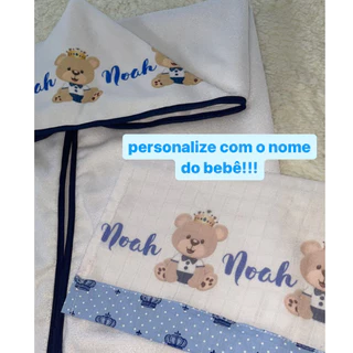 Toalha de banho Infantil forrada com capuz PERSONALIZADO + 1 Mimo fraldinha de boca em Oferta na Shopee