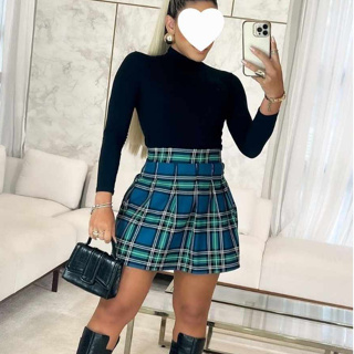 Conjunto xadrez vermelho quadriculado moda gringa cropped e saia aesthetic  blogueira colegial suplex