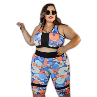 Conjunto Fitness Feminino Cropped Short Plus Size Suplex Exg