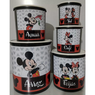 Kit Mantimento Mickey Minnie Plástico Jogo 5 Pecas Decorado Rosa