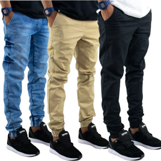 Kit 3 Calças Jogger Masculina Jeans Com Punho Elástico