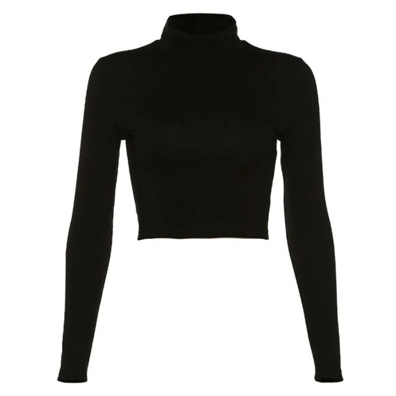 Blusa Cropped Gola Alta Manga Comprida Moda Blogueira Inverno Frio